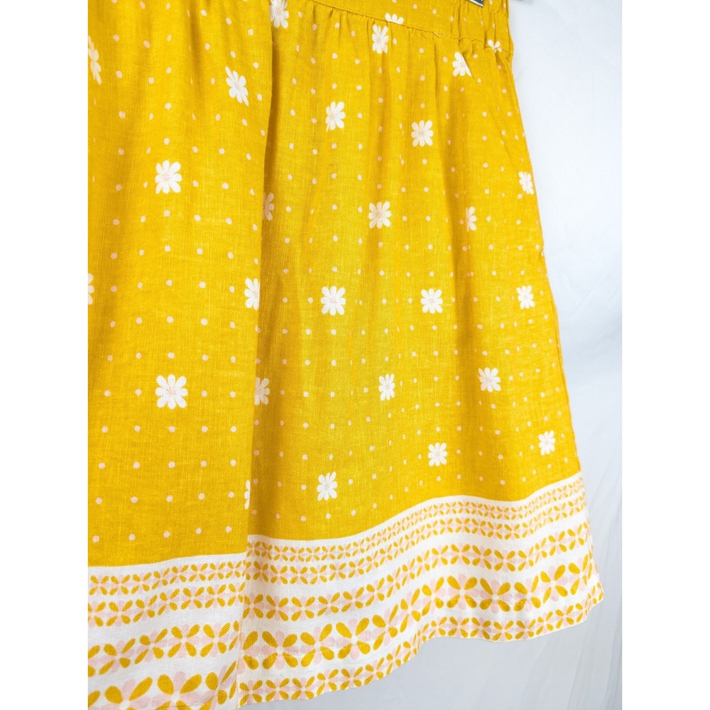 Daisy Polka Dot Linen Mini Skirt Size S Butter Yellow Pockets Preppy Beach Twee - Picture 4 of 9